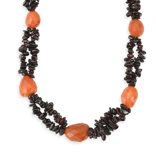 Roter Granat, Karneol Halskette ca. 50 cm Nickelfreies Messing Platiniert ca. 555.00 ct