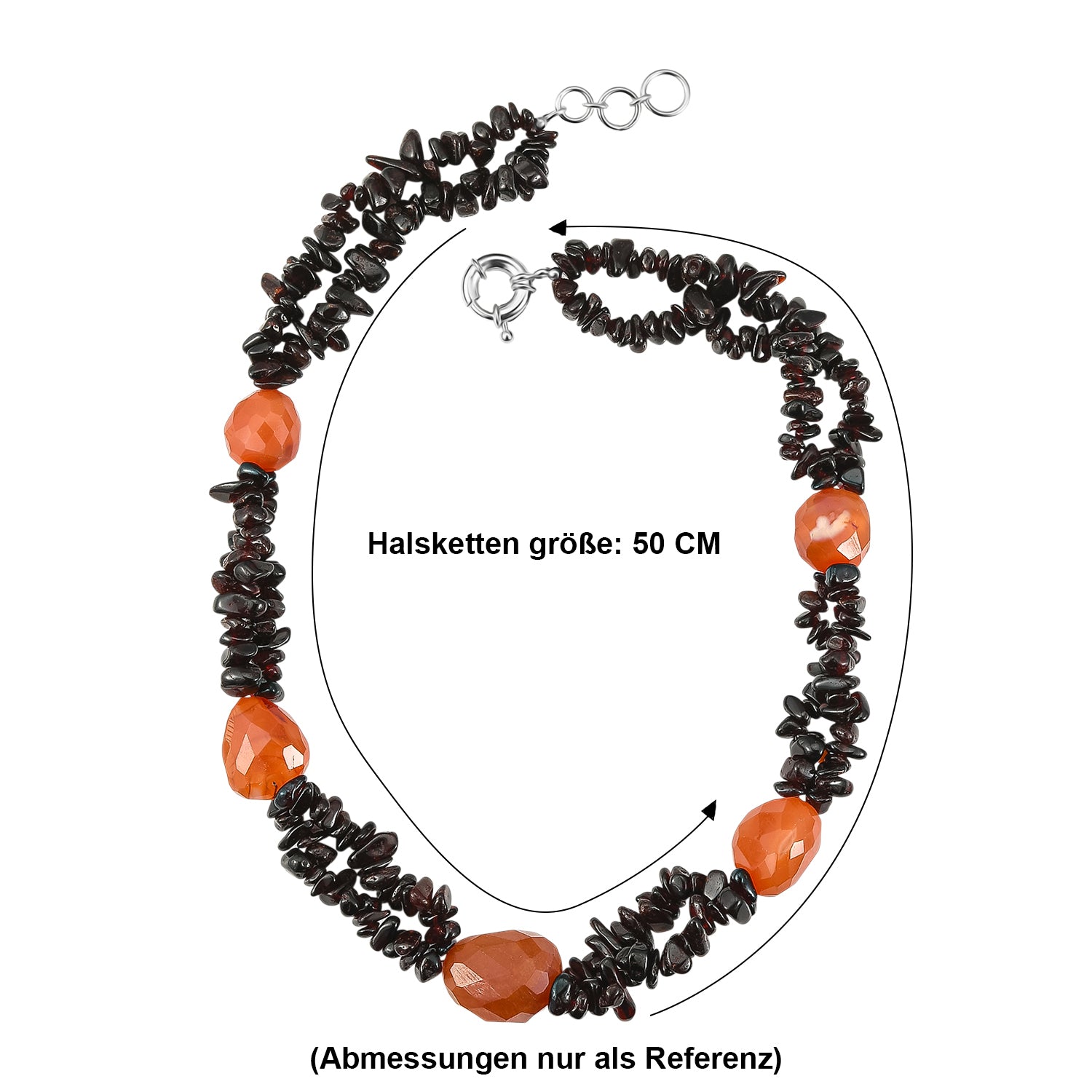 Roter Granat, Karneol Halskette ca. 50 cm Nickelfreies Messing Platiniert ca. 555.00 ct
