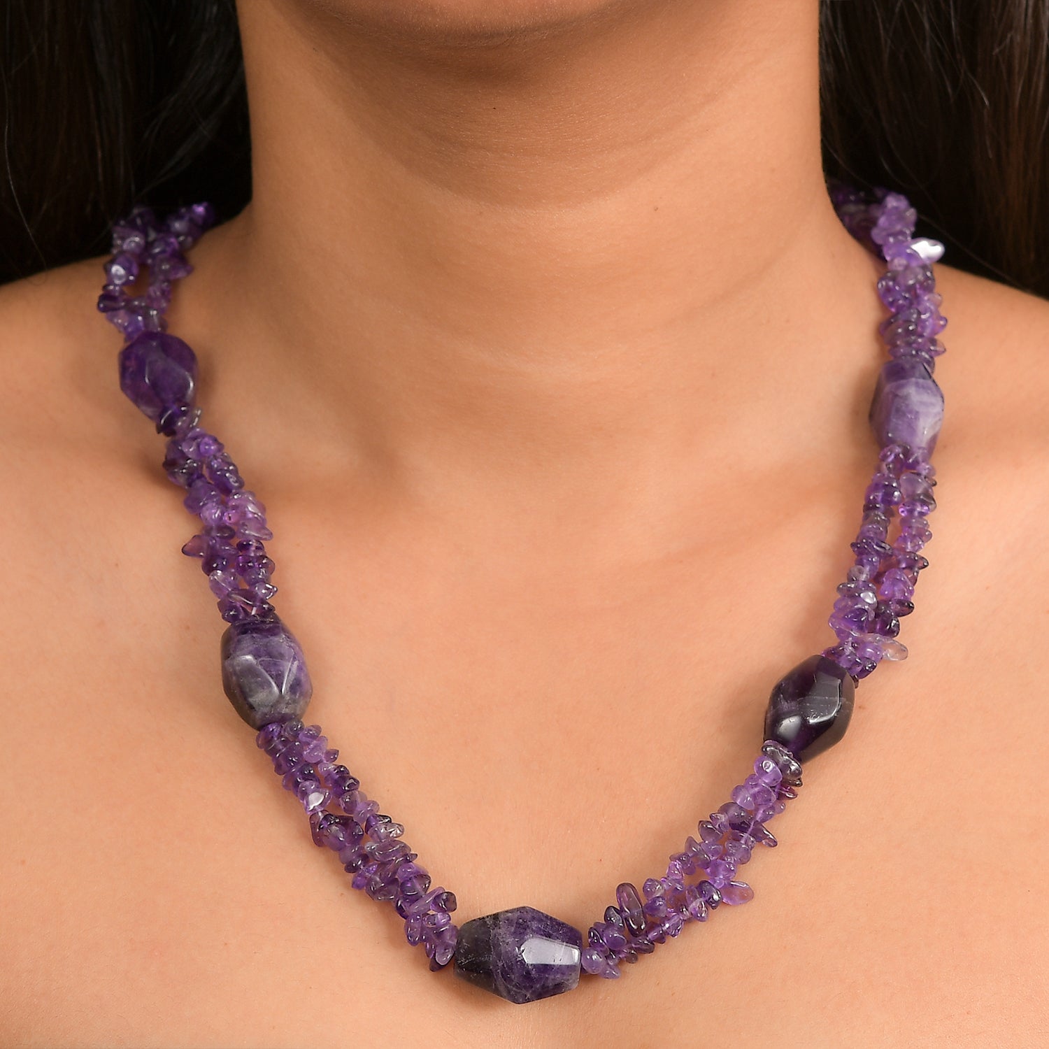 Afrikanischer Amethyst Halskette ca. 50 cm + 2.5 cm Extender, Nickelfreies Messing platiniert ca. 330.00 ct