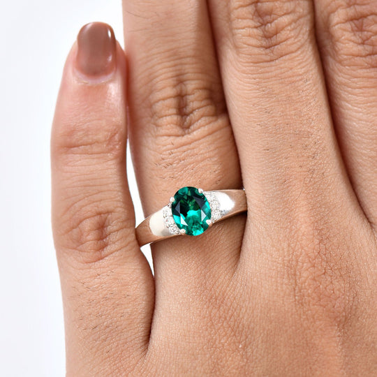 LUXURIANT DIAMOND - AAA Lab Grown Kolumbianischer Smaragd, Lab Grown Diamant Ring 925 Silber rhodiniert (Größe 20.00) ca. 1.43 ct