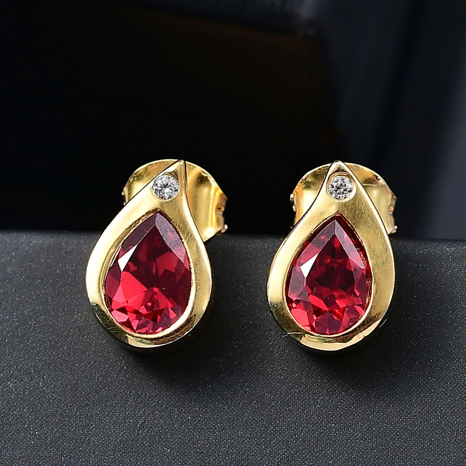 D'joy Lab Grown Padparadscha-Saphir, Weißer Zirkon Ohrringe 925 Silber 750 Gelb Vergoldet ca. 2.22 ct