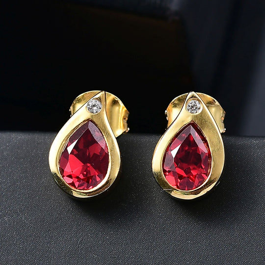 D'joy Lab Grown Padparadscha-Saphir, Weißer Zirkon Ohrringe 925 Silber 750 Gelb Vergoldet ca. 2.22 ct