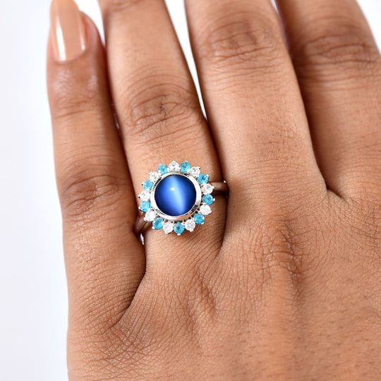 D'Joy Aurora Mondstein, Weißer Zirkon Ring 925 Silber rhodiniert (Größe 19.00) ca. 2,99 ct
