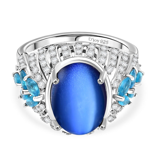 D'Joy Aurora Mondstein, Neon Apatit Ring 925 Silber rhodiniert (Größe 21.00) ca. 7,97 ct