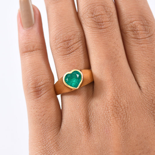 D'Joy Smaragd-Quarz Triplette Ring 925 Silber 750 Gelb Vergoldet (Größe 19.00) ca. 2,18 ct