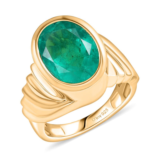 D'Joy Smaragd-Quarz Triplette Ring 925 Silber 750 Gelb Vergoldet (Größe 16.00) ca. 5,74 ct