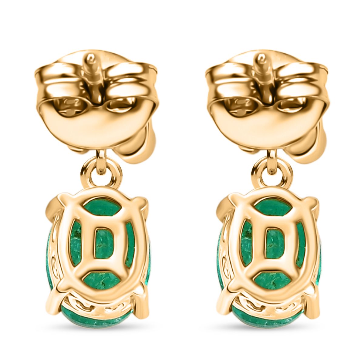 D'Joy Smaragd-Quarz Triplette, Weißer Zirkon Ohrringe 925 Silber 750 Gelb Vergoldet ca. 2.89 ct