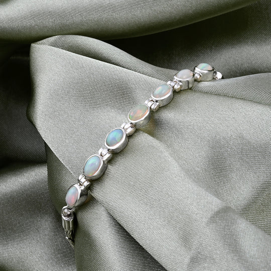 D'Joy Royal Bali Natürlicher, äthiopischer Welo Opal Armband ca. 19 cm 925 Silber ca. 2.28 ct