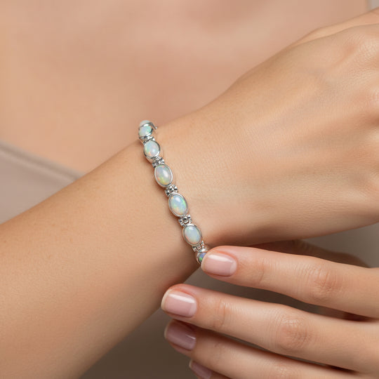 D'Joy Royal Bali Natürlicher, äthiopischer Welo Opal Armband ca. 19 cm 925 Silber ca. 2.28 ct