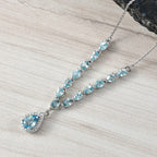 D'Joy AA Blauer Zirkon Halskette ca. 45 cm 925 Silber rhodiniert ca. 4.07 ct