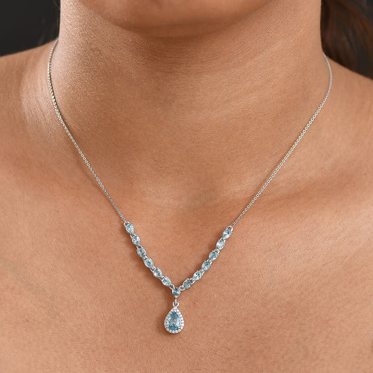 D'Joy AA Blauer Zirkon Halskette ca. 45 cm 925 Silber rhodiniert ca. 4.07 ct