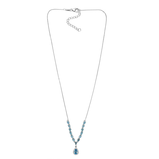 D'Joy AA Blauer Zirkon Halskette ca. 45 cm 925 Silber rhodiniert ca. 4.07 ct