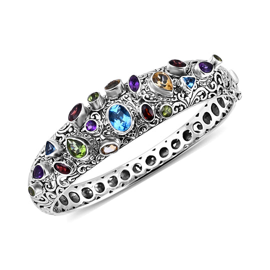 D'Joy Royal Bali Mehrfarbiger Schweizer Blautopas, Peridot Armreif ca. 19 cm 925 Silber ca. 6.99 ct