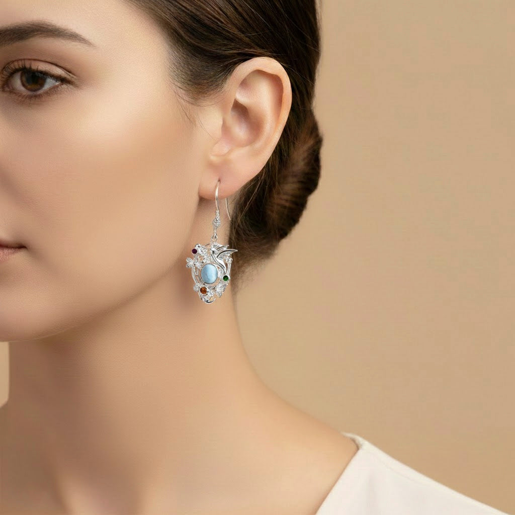 D'Joy Royal Bali Larimar, Citrin Ohrringe 925 Silber ca. 9.76 ct