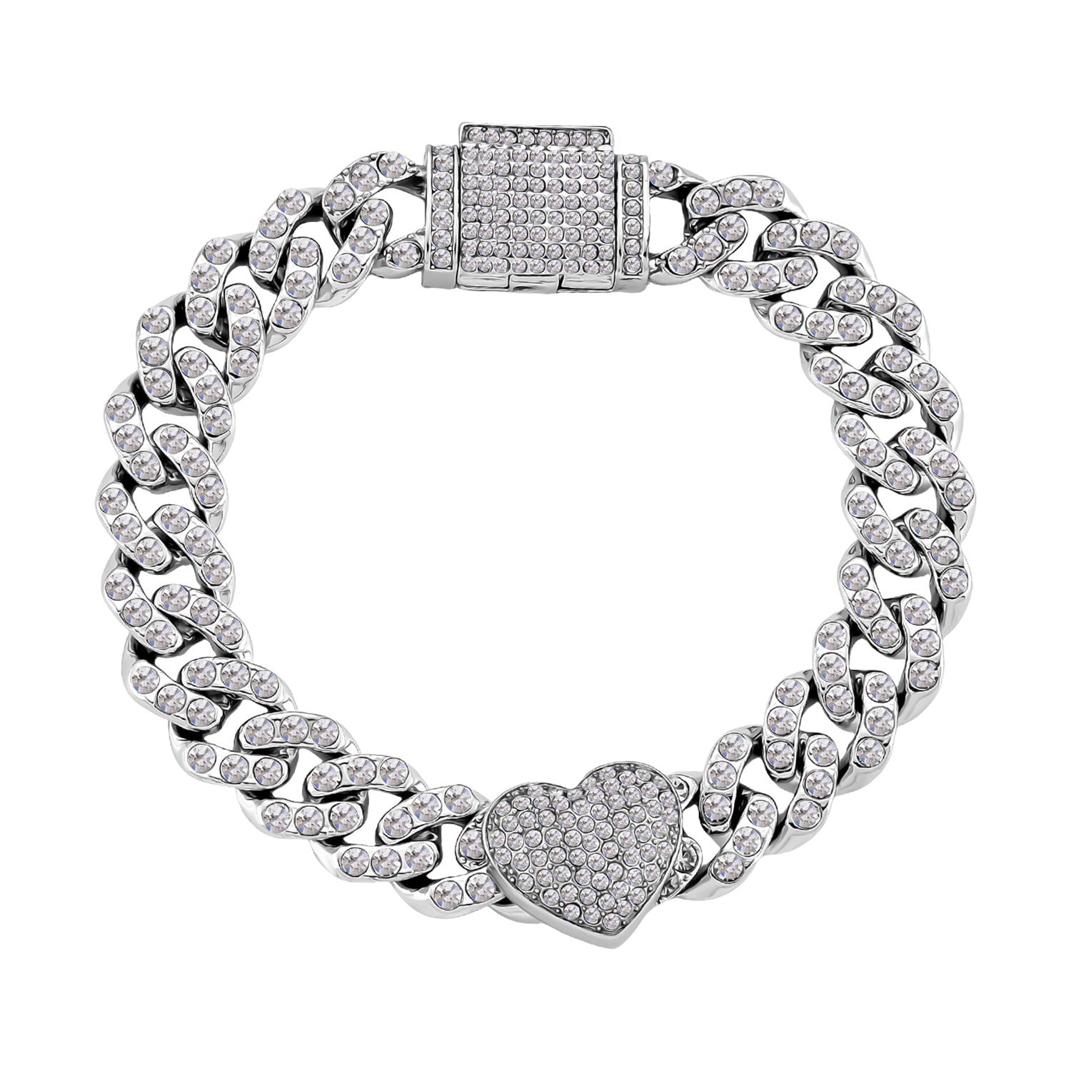 Weißer Kristall Armband, Herz-Motiv, ca. 19 cm