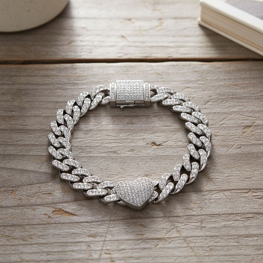 Weißer Kristall Armband, Herz-Motiv, ca. 19 cm