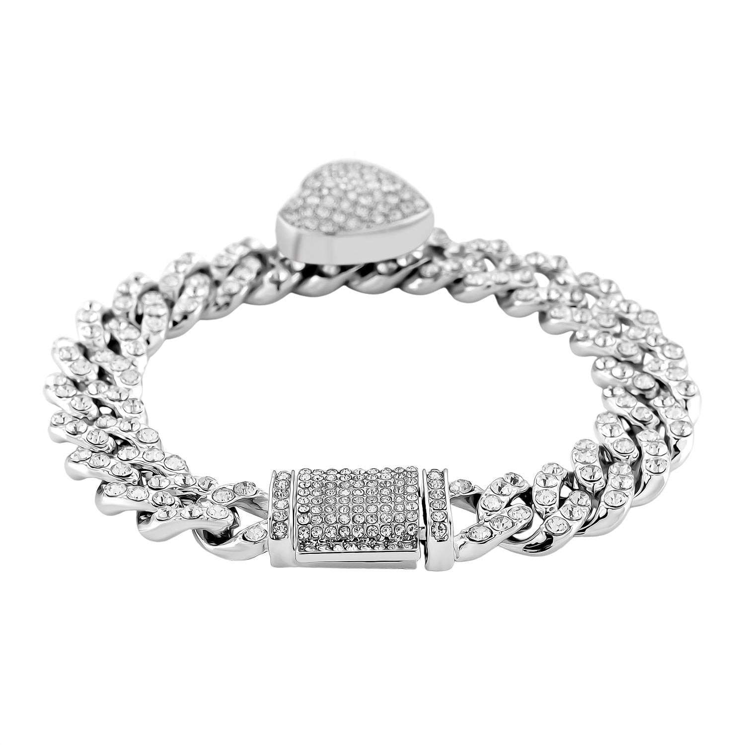 Weißer Kristall Armband, Herz-Motiv, ca. 19 cm