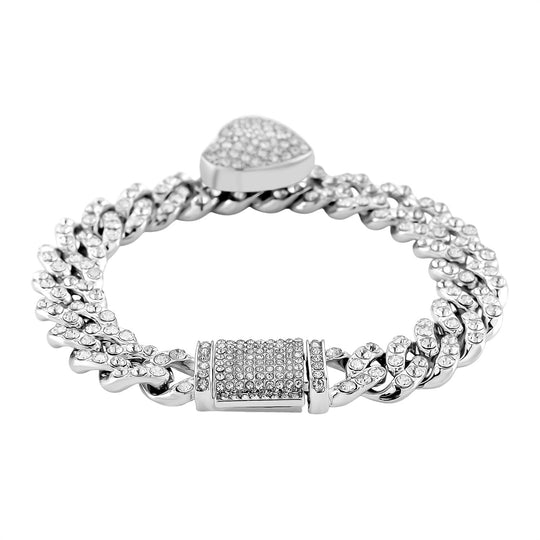 Weißer Kristall Armband, Herz-Motiv, ca. 19 cm