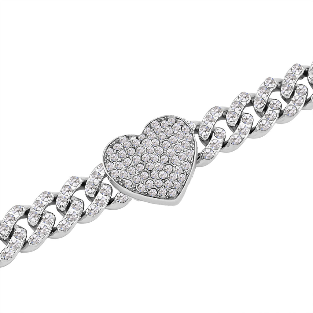 Weißer Kristall Armband, Herz-Motiv, ca. 19 cm