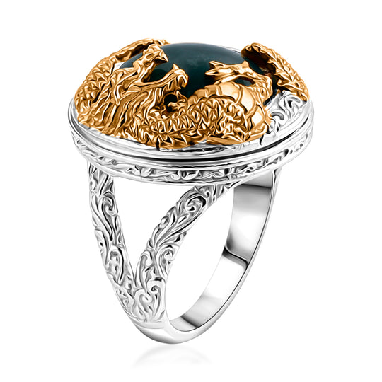 D'Joy Royal Bali EXTREM SELTEN - Natürlicher Olmek Jadeit Ring 925 Silber, 22K Gelbgold Vermeil (916), Bicolor (Größe 18.00) ca. 13.79 ct