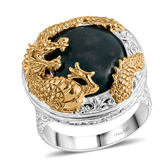 D'Joy Royal Bali EXTREM SELTEN - Natürlicher Olmek Jadeit Ring 925 Silber, 22K Gelbgold Vermeil (916), Bicolor (Größe 18.00) ca. 13.79 ct