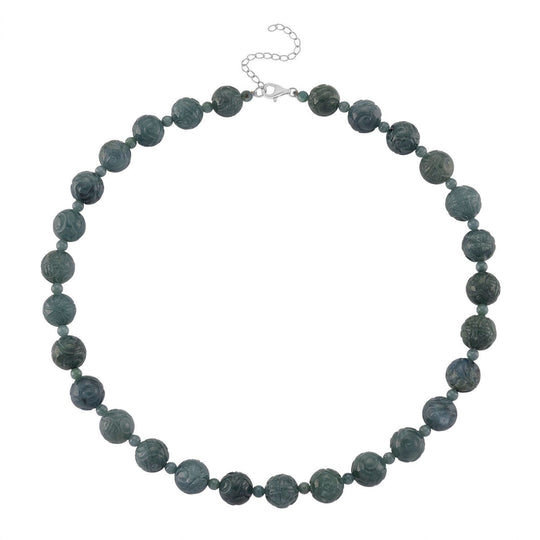 D'Joy EXTREM SELTEN - Natürlicher Olmek Jadeit Halskette, ca. 45 cm + 5cm Extender, 925 Silber rhodiniert ca. 400.00 ct