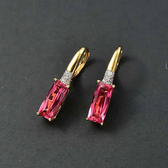 D'joy Lab Grown Padparadscha-Saphir, Weißer Zirkon Ohrringe 925 Silber 750 Gelbgold Vermeil ca. 5.43 ct