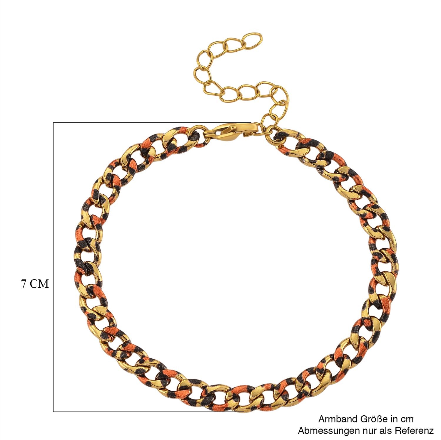 Leoparden-Print Panzer Armband aus 316L Edelstahl mit Goldplattierung, ca. 19 cm + 3.5 cm Extender