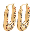 Rechteckige Creolen mit Leopardenmuster, 316L Edelstahl, vergoldet, 7,50g