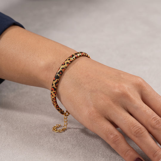 Leoparden-Print Fischgräten Armband aus 316L Edelstahl mit Goldplattierung, ca. 19 cm +3.5 cm Extender