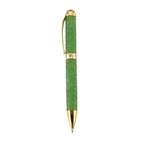 Olmek Jadeit Kugelschreiber mit Weißem Kristall und Messingdetails, 13 cm, Hellgrün