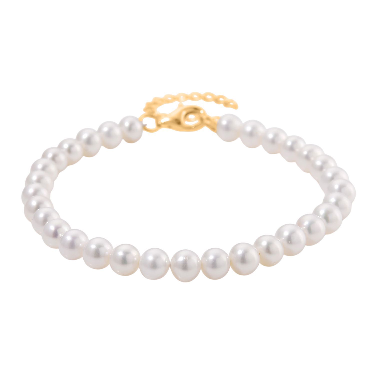 D'Joy AAA Zhuji Akoya-Perle (5-6 mm) Armband ca. 18 cm mit 5 cm extender,  925 Silber vergoldet