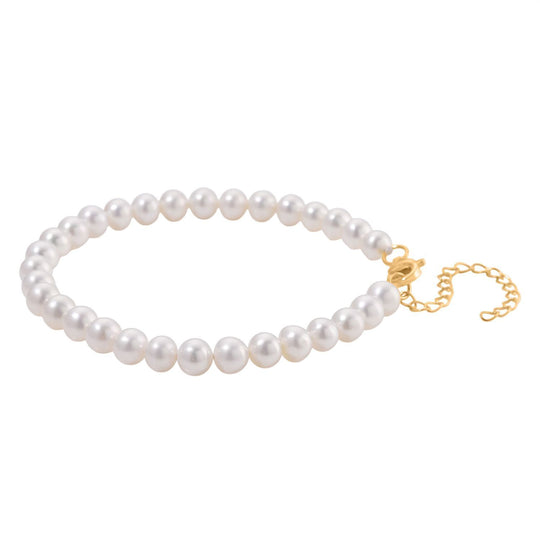 D'Joy AAA Zhuji Akoya-Perle (5-6mm) 18+5cm Armband, 925 Silber 585 vergoldet