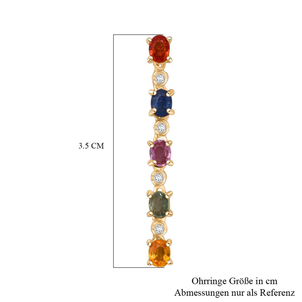 D'Joy AA Mehrfarbig Saphir, Blauer Saphir Ohrringe 925 Silber vergoldet ca. 2.51 ct