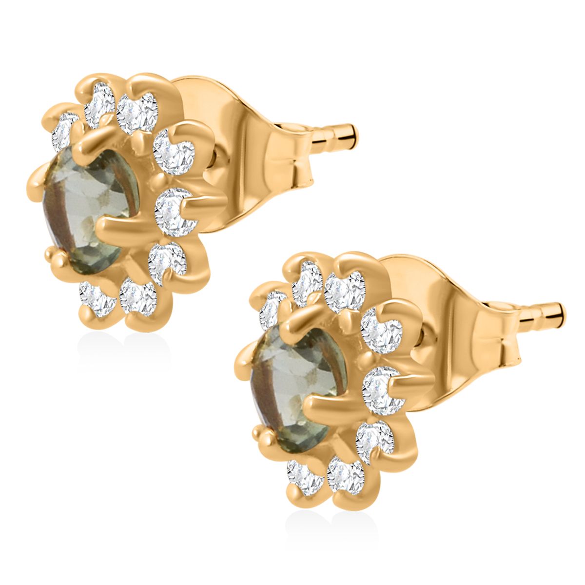 D'Joy AA Grüner Saphir, Weißer Zirkon Ohrringe 925 Silber vergoldet ca. 1,30 ct.
