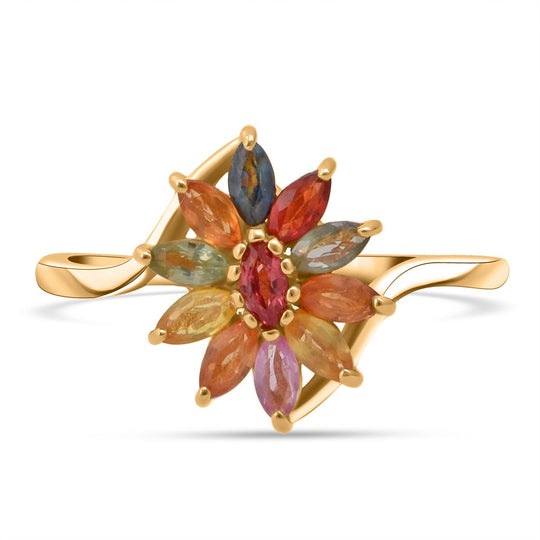 D'Joy Mehrfarbiger Saphir, Blauer Saphir Ring, 925 Silber vergoldet (Größe 19.00) ca. 1.13 ct