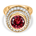 D'joy Lab Grown Padparadscha-Saphir, Weißer Zirkon Ring 925 Silber 750 Gelbgold Vermeil (Größe 17.00) ca. 6.39 ct