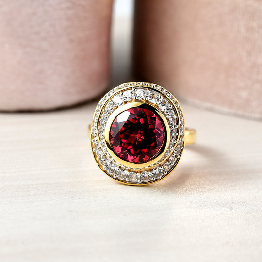 D'joy Lab Grown Padparadscha-Saphir, Weißer Zirkon Ring 925 Silber 750 Gelbgold Vermeil (Größe 17.00) ca. 6.39 ct