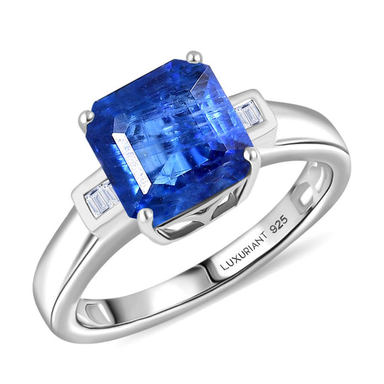 LUXURIANT AA Natürlicher Kaschmir-Kyanit, Lab Grown Diamant Ring 925 Silber rhodiniert (Größe 18.00) ca. 3.15 ct