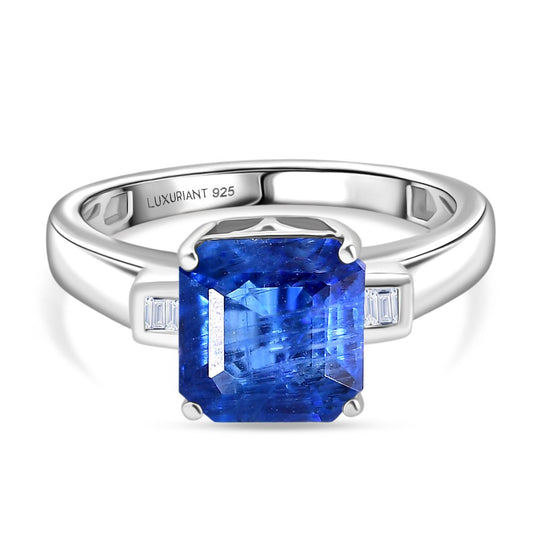 LUXURIANT AA Natürlicher Kaschmir-Kyanit, Lab Grown Diamant Ring 925 Silber rhodiniert (Größe 18.00) ca. 3.15 ct
