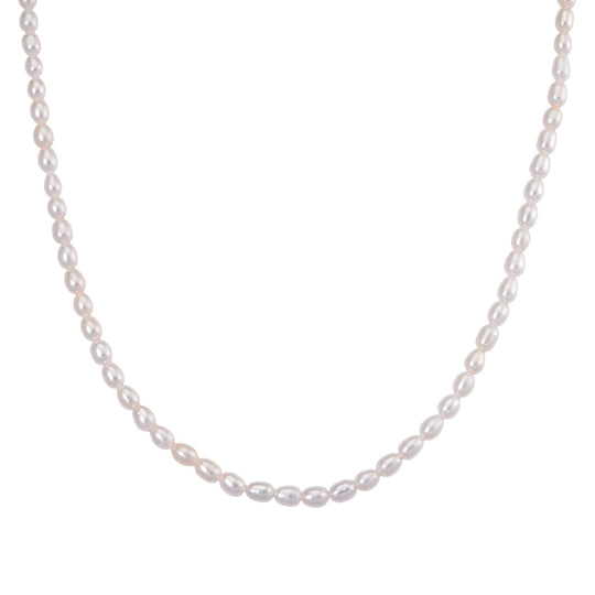 D'Joy AAA weiße Süßwasser Perle (8-9 mm) Halskette, 50cm, 925 Silber vergoldet