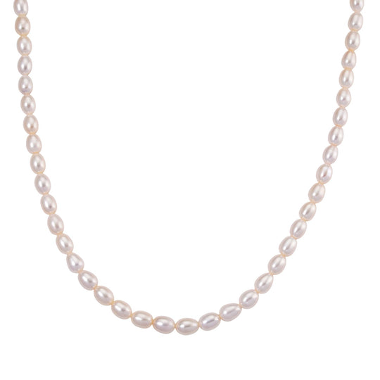 D'Joy AAA weiße Süßwasser Perle (8-9 mm) Halskette, 50cm, 925 Silber vergoldet