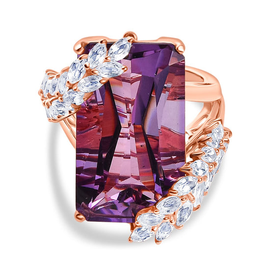 D'Joy AAA Rose De France Amethyst, Weißer Topas Ring 925 Silber 750 Roségold Vermeil (Größe 18.00) ca. 23,70 ct