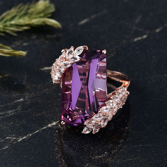 D'Joy AAA Rose De France Amethyst, Weißer Topas Ring 925 Silber 750 Roségold Vermeil (Größe 17.00) ca. 23,70 ct
