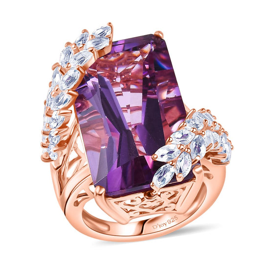D'Joy AAA Rose De France Amethyst, Weißer Topas Ring 925 Silber 750 Roségold Vermeil (Größe 17.00) ca. 23,70 ct