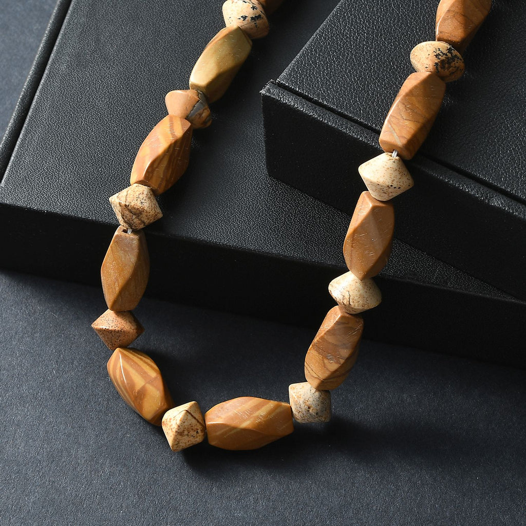 Erdnuss Holz Jaspis Halskette ca. 45 cm Nickelfreies Messing platiniert ca. 220.00 ct