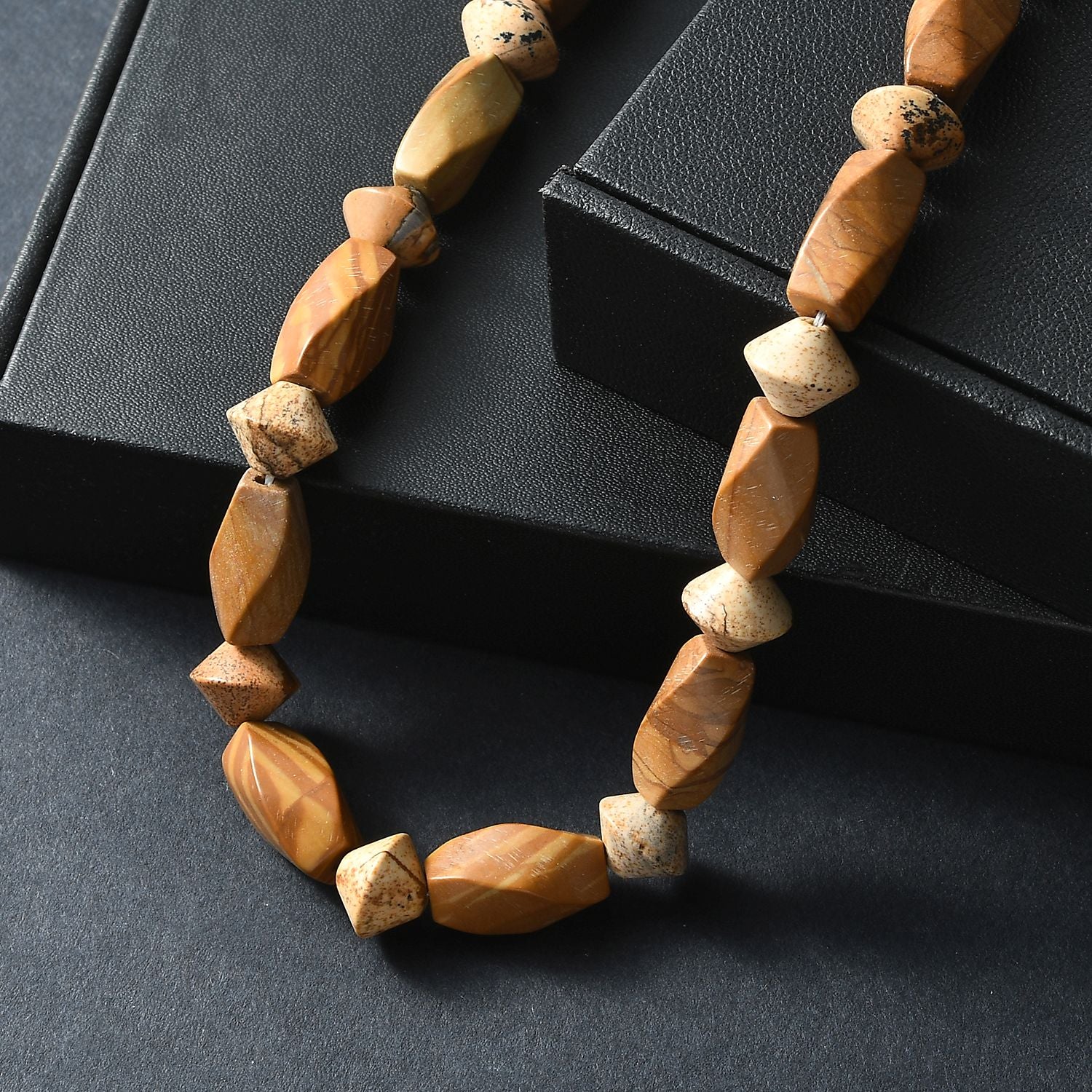 Erdnuss Holz Jaspis Halskette ca. 45 cm Nickelfreies Messing platiniert ca. 220.00 ct