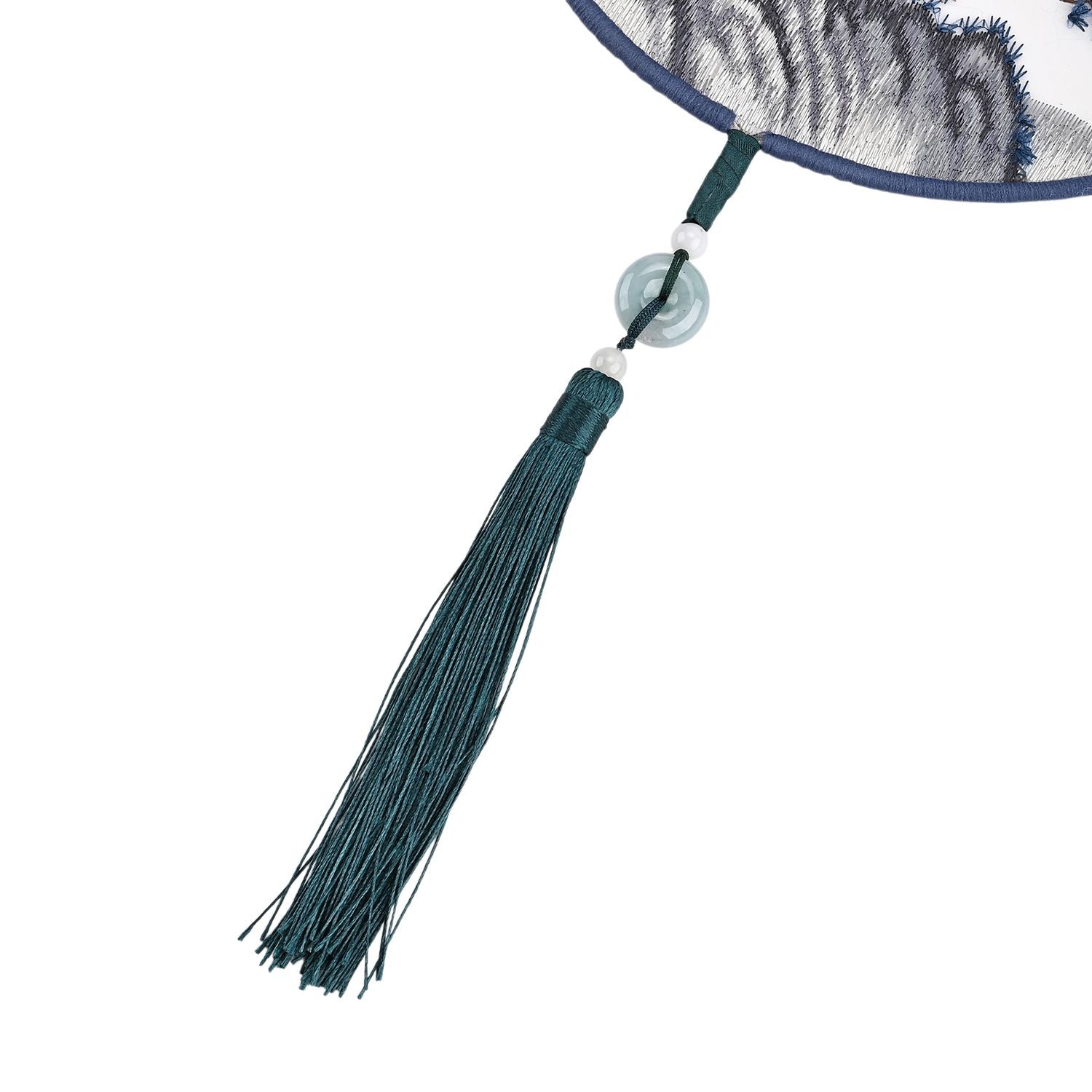 LIVMORE - Handstickerei-Wanddekoration aus 100% Seide mit Jade-Quaste, 20 cm, Berglandschaft-Motiv