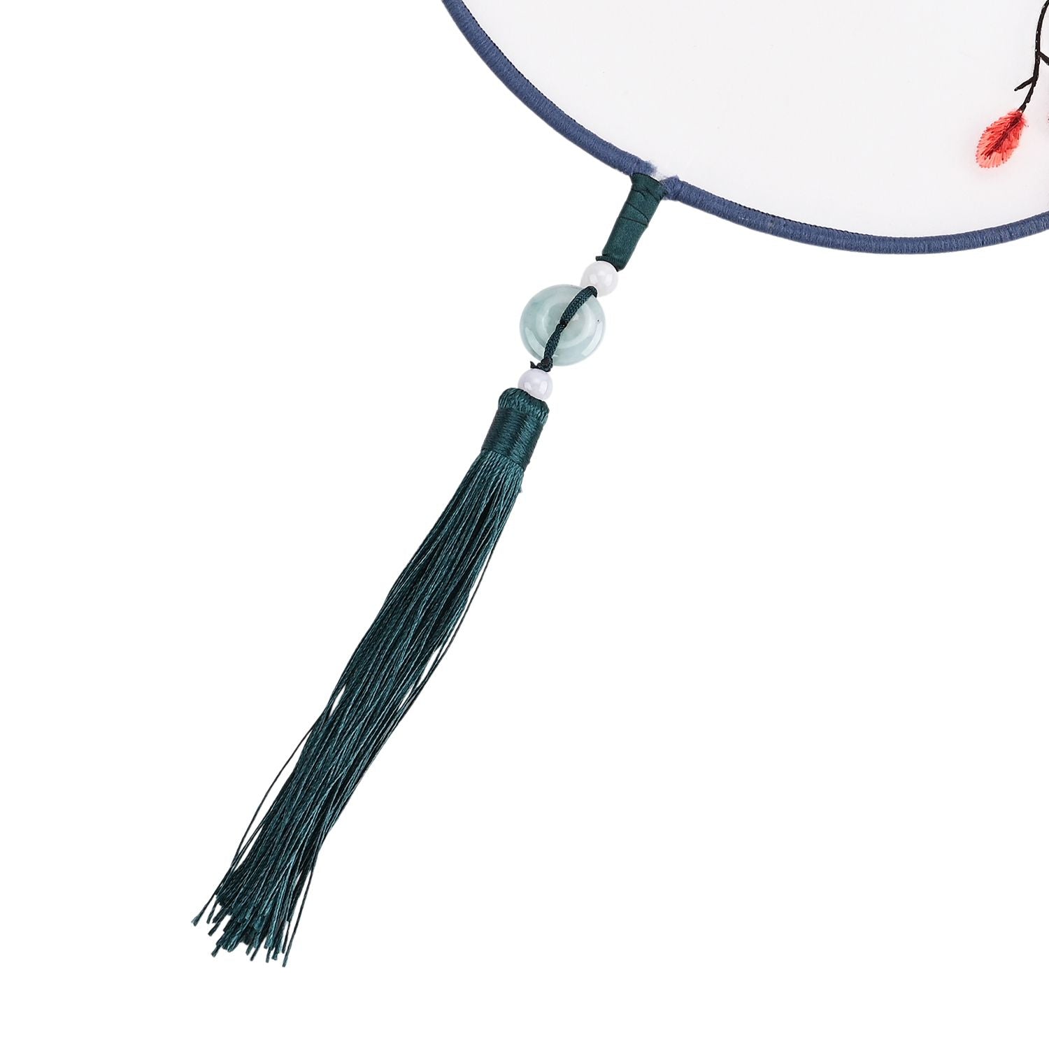 LIVMORE - Handstickerei-Wanddekoration aus 100% Seide mit Jade-Quaste, 20 cm, Vogel- und Blüten-Motiv