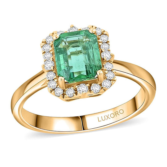 AAA Kagem Sambischer Smaragd, Weißer Diamant Ring, AGI zertifiziert und geprüft, 417 Gelbgold (Größe 18.00) (7-8 Werktage Lieferzeit) ca. 1.70 ct
